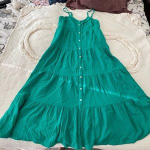 BRAND NEW 100% COTTON GREEN TIERED MAXI DRESS
